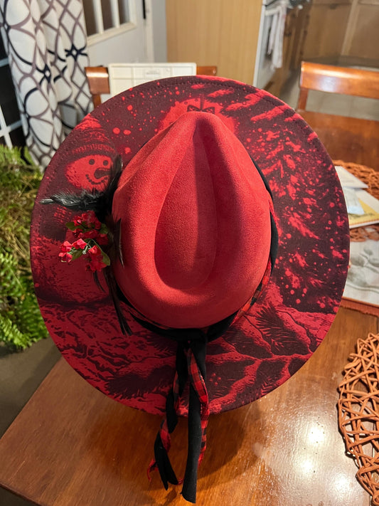 Snowman Vegan Suede Adjustable Wide Brim Hat
