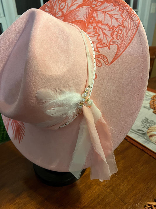 Pointsetta Bow Vegan Suede Adjustable Wide Brim Hat