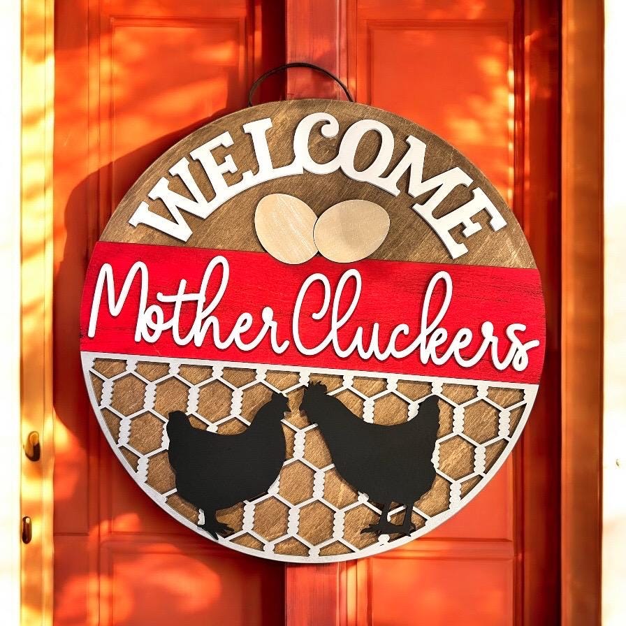 16" Welcome Door Sign with Chickens