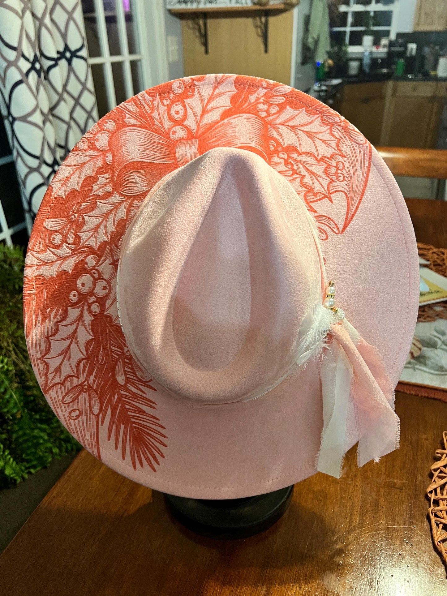 Pointsetta Bow Vegan Suede Adjustable Wide Brim Hat