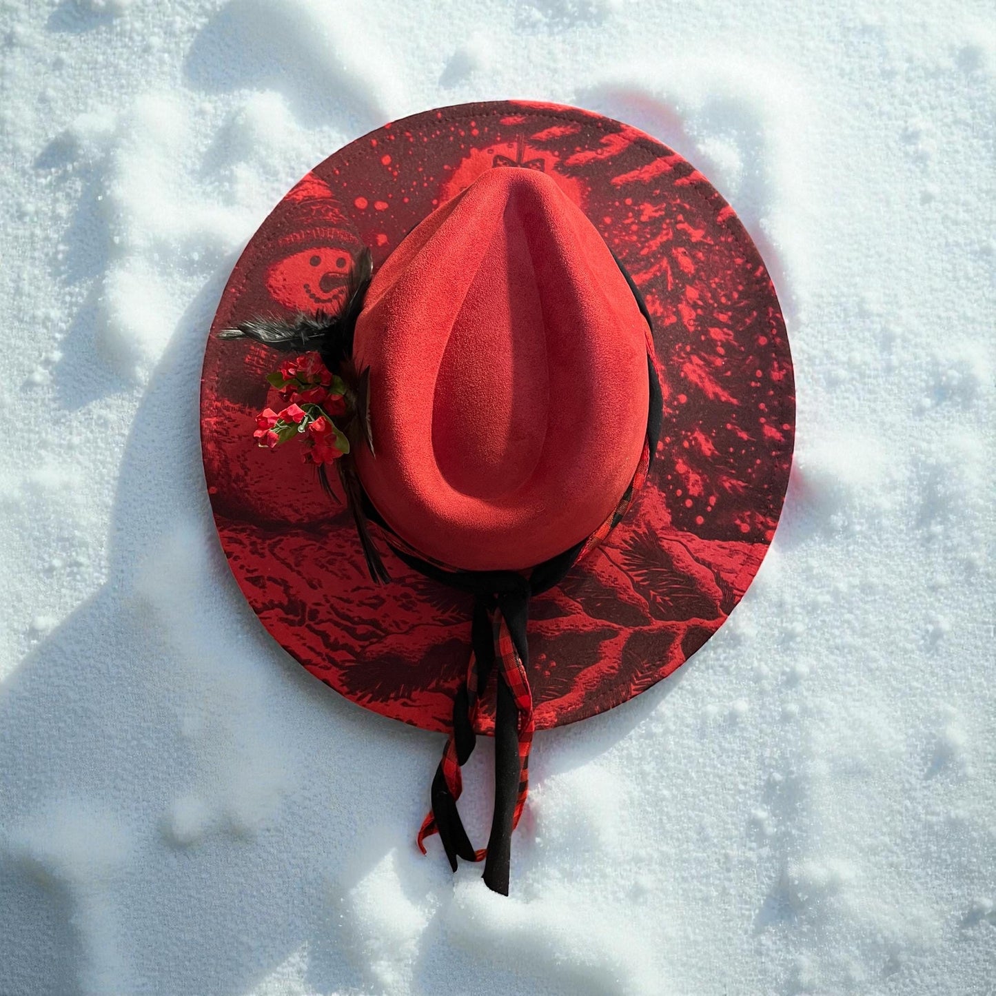 Snowman Vegan Suede Adjustable Wide Brim Hat