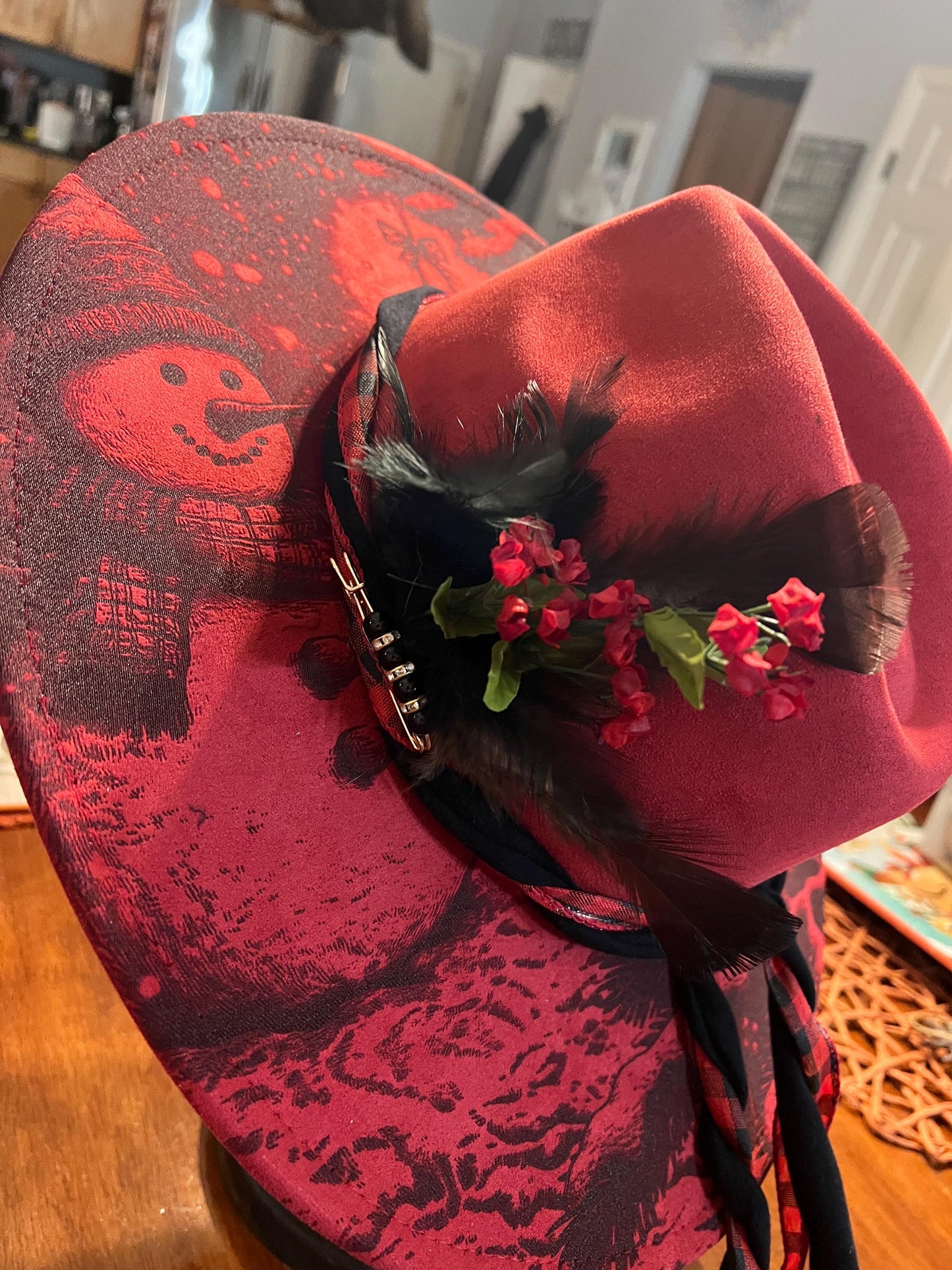 Snowman Vegan Suede Adjustable Wide Brim Hat