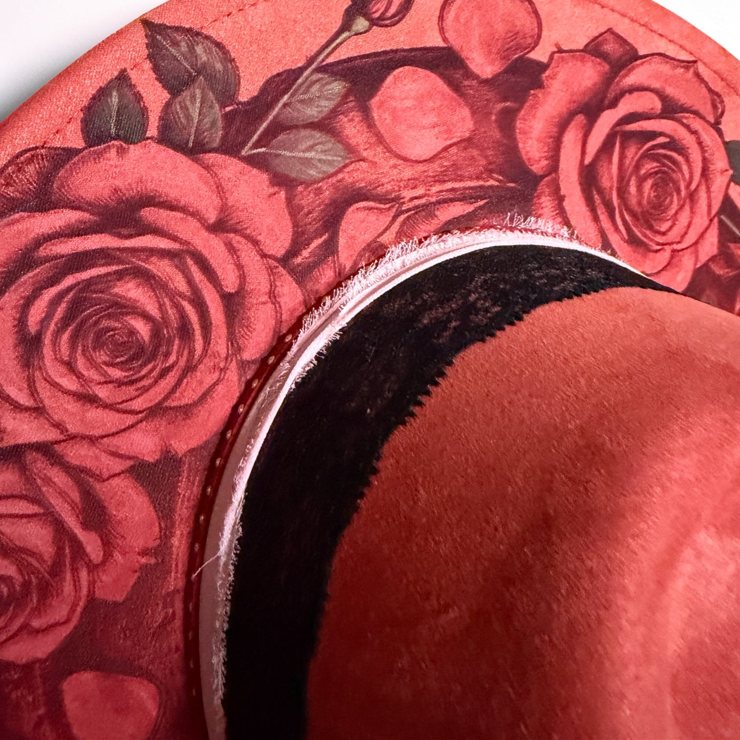 The Crimson Bloom Wide Brim Hat – Vegan Suede Floral Burn Boho Statement Hat