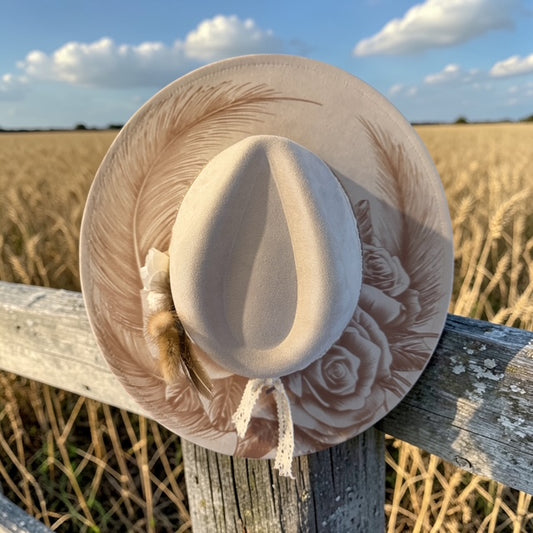 Prairie Rose - Laser Engraved Wide Brim Hat