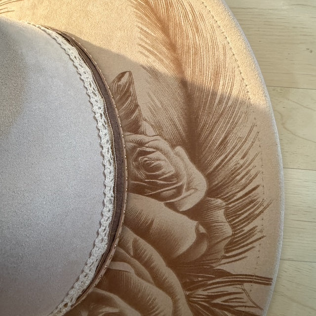 Prairie Rose - Laser Engraved Wide Brim Hat