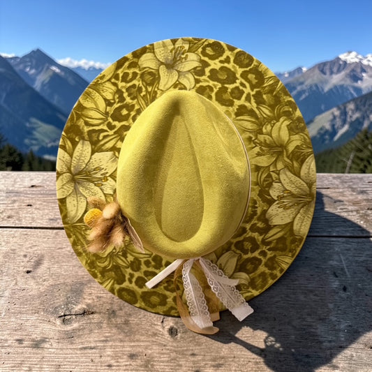 Wildflower Rebel | Olive Leopard Floral Wide Brim Hat