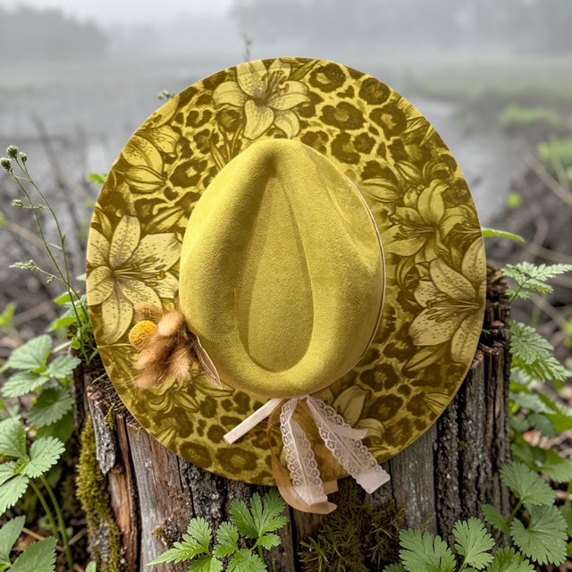 Wildflower Rebel | Olive Leopard Floral Wide Brim Hat
