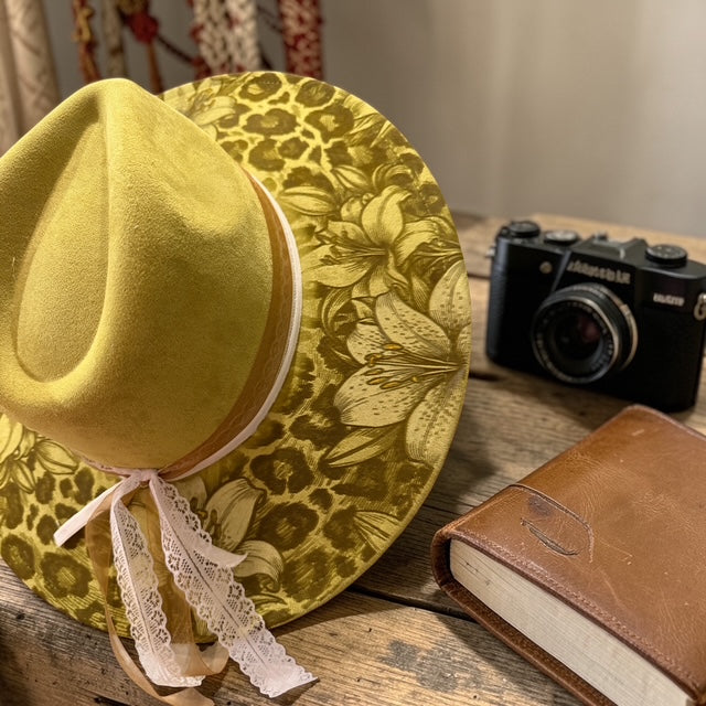 Wildflower Rebel | Olive Leopard Floral Wide Brim Hat