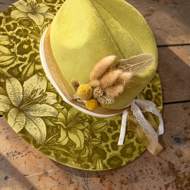 Wildflower Rebel | Olive Leopard Floral Wide Brim Hat