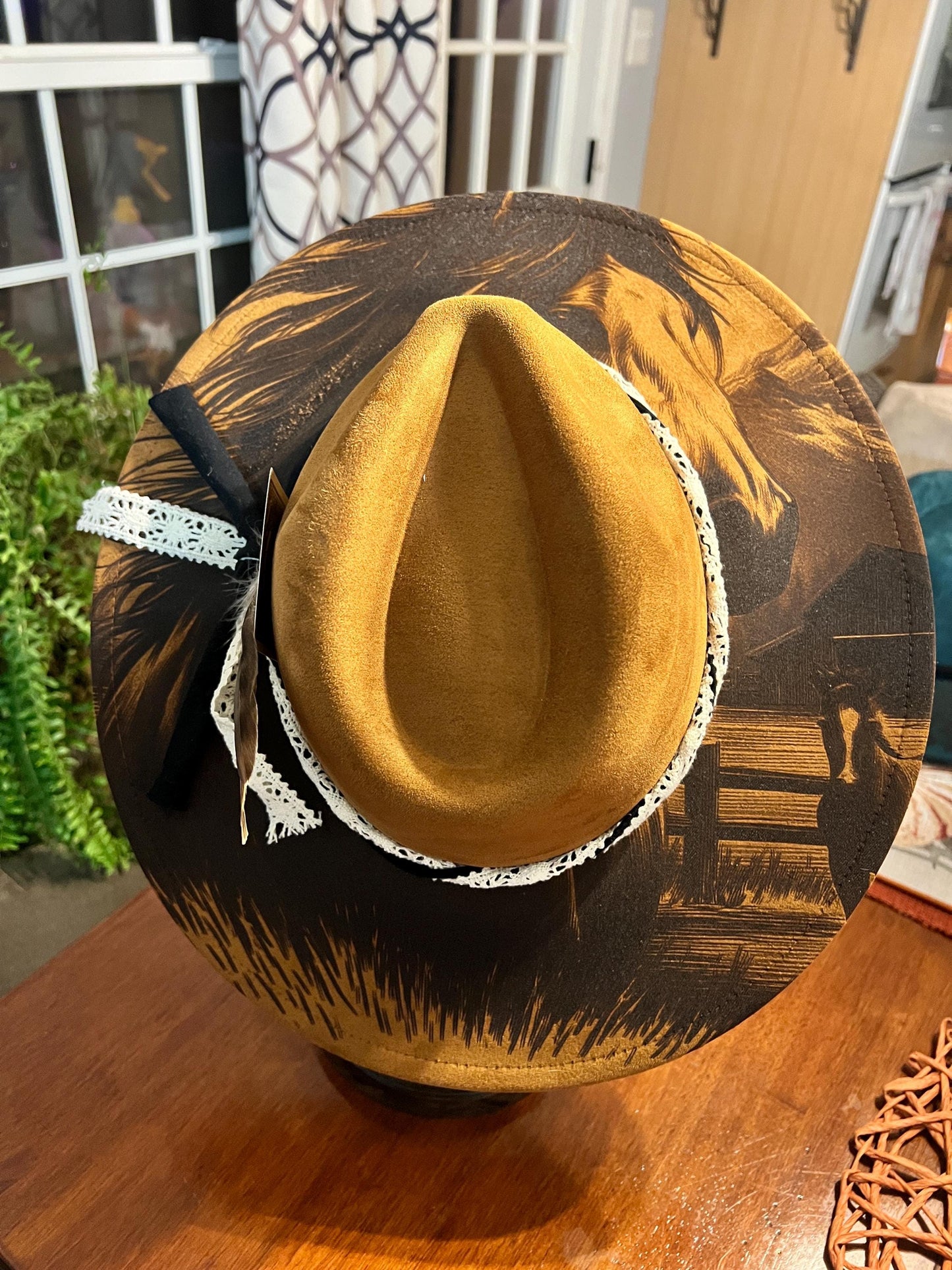 Western Range Wide Brim Hat – Hand-Burned Horse & Ranch Scene