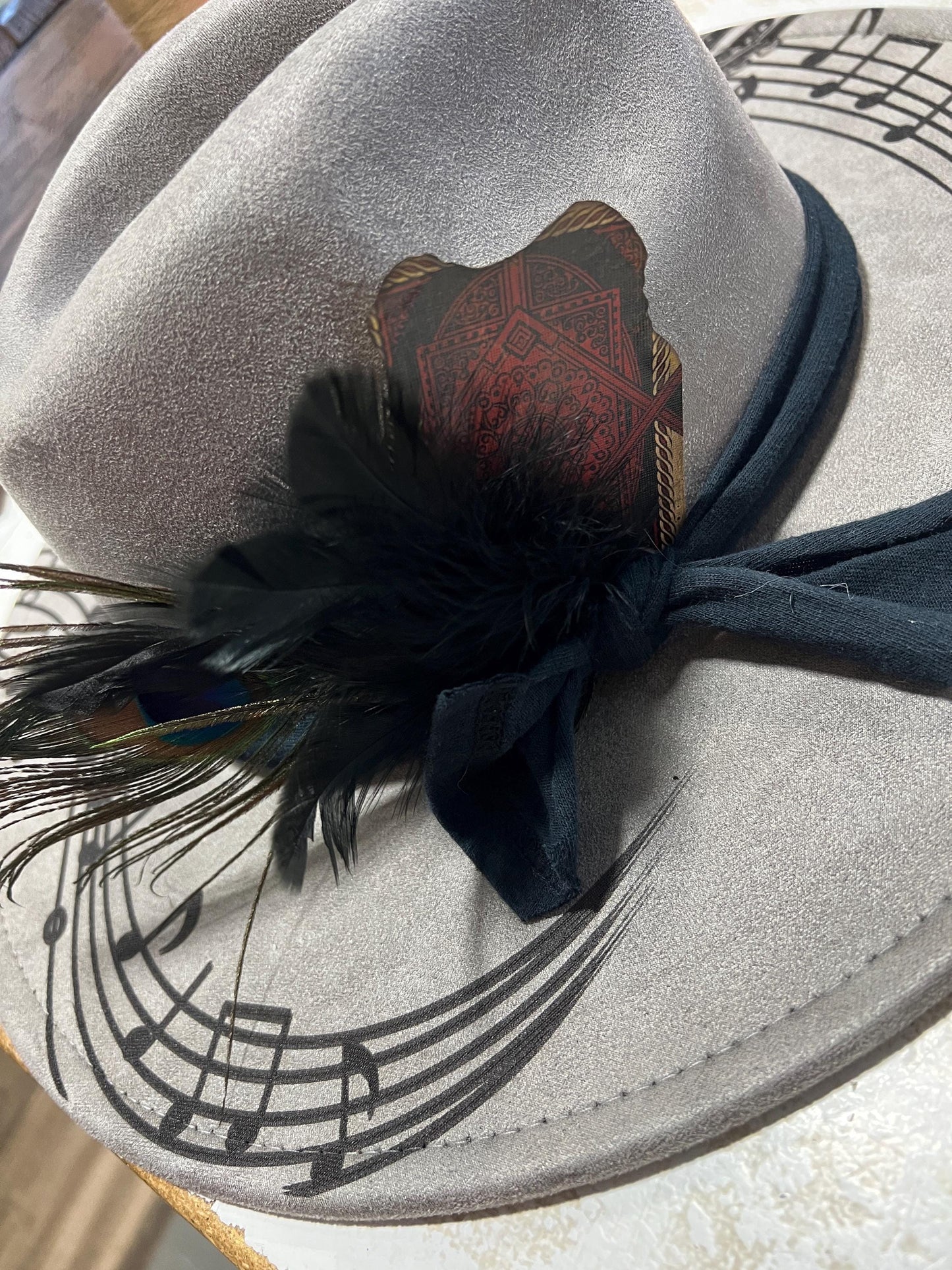 Music Row Wide Brim Hat - Laser Engraved Guitar & Musical Notes Boho Western Hat