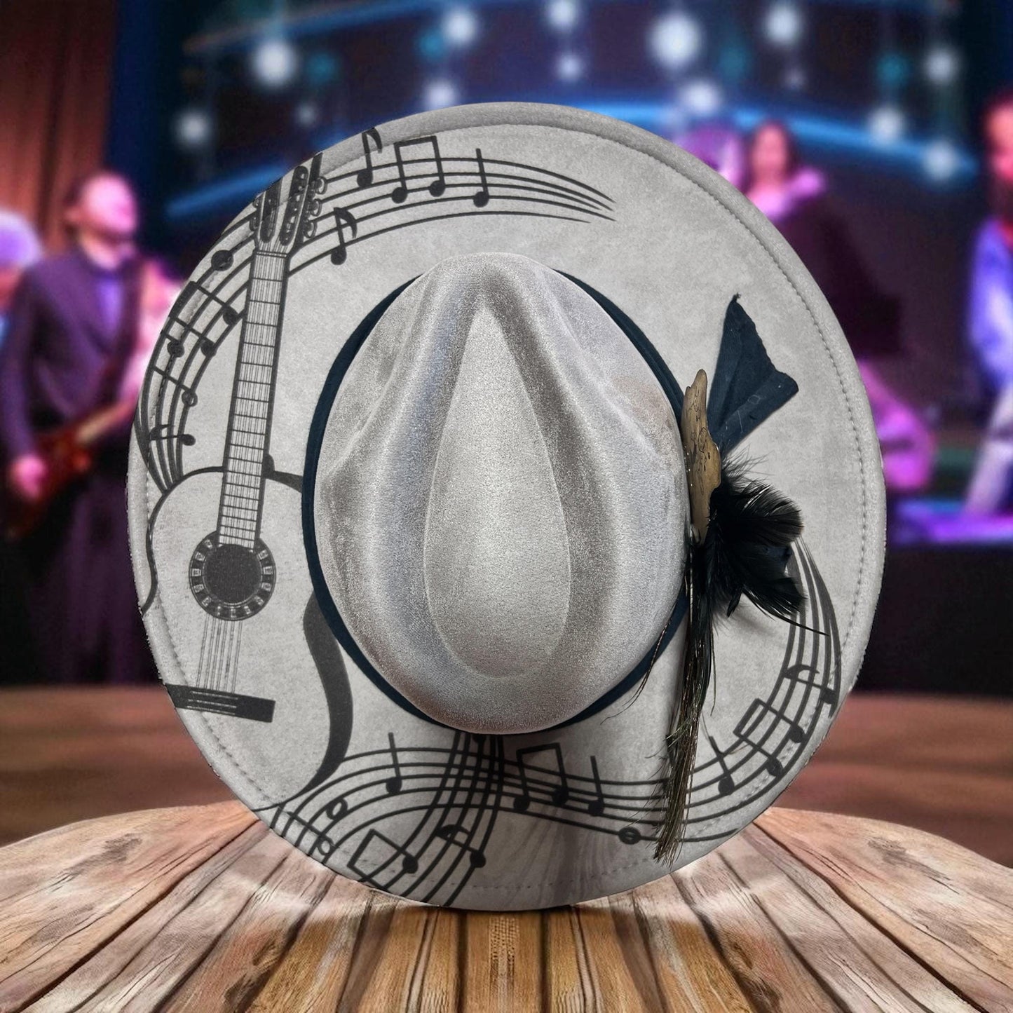 Music Row Wide Brim Hat - Laser Engraved Guitar & Musical Notes Boho Western Hat