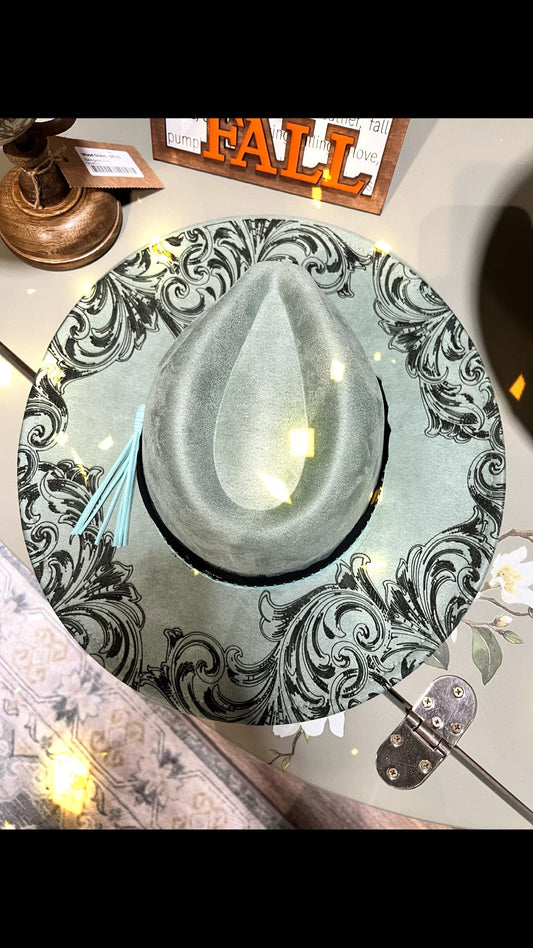 Western Filagree Vegan Suede Adjustable Wide Brim Hat